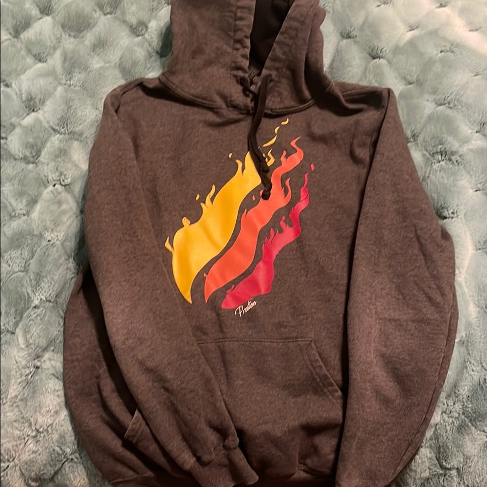 Charcoal Hoodie with Flame Design